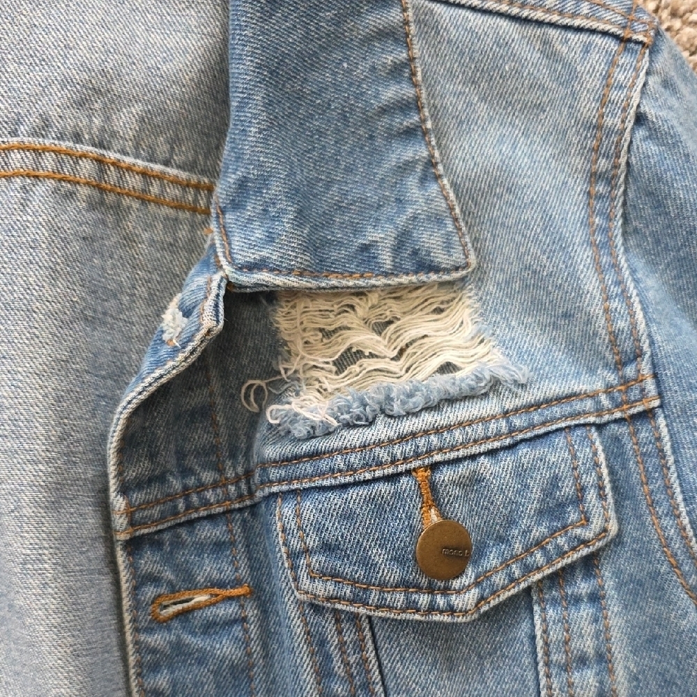 Mono B Blue Distressed Jean Jacket - Picture 11 of 11